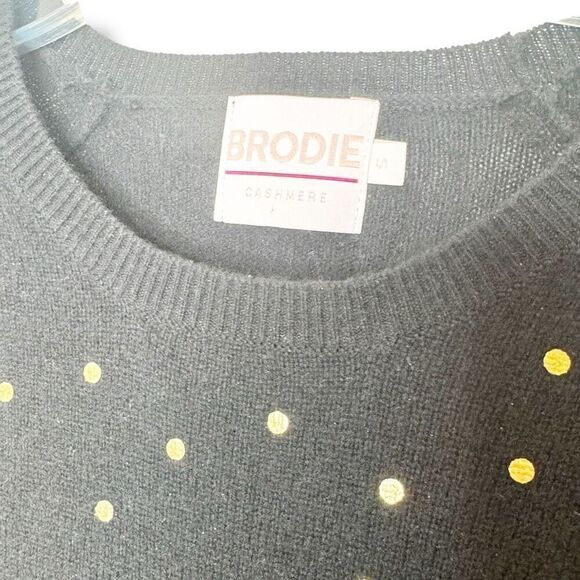 Brodie Black Cashmere Sweater with Metallic Gold Polka Dots Women’s Size Small S - Picture 3 of 6
